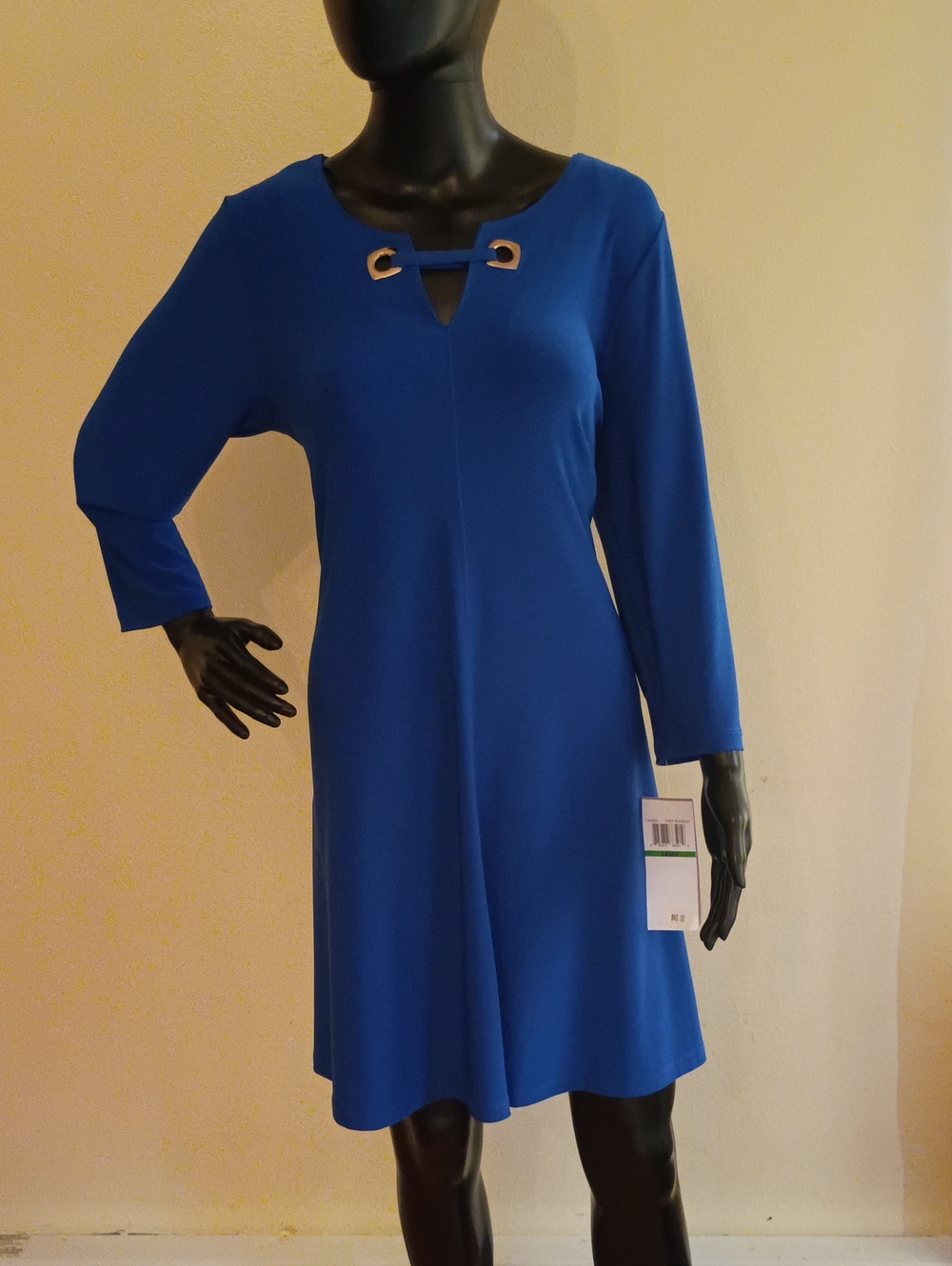 Nina Leonard Royal Blue Long Sleeve A-Line Dress with Grommet Detail
